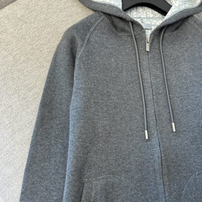 Replica Men's Dior Hooded Track Jacket Navy Blue Cotton Knit and Cashmere #3918 - Image 2