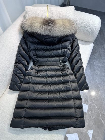 REPLICA MONCLER LEERSIE HOODED SHEARLING LONG DOWN JACKET BLACK #3895 - Image 5