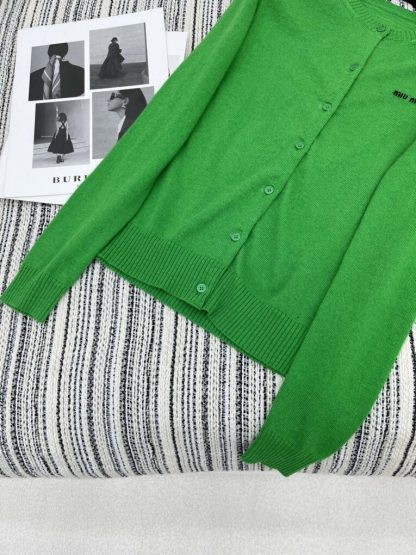 Replica Miu Miu Cashmere knit cardigan with Buttons green #3885 - Image 3