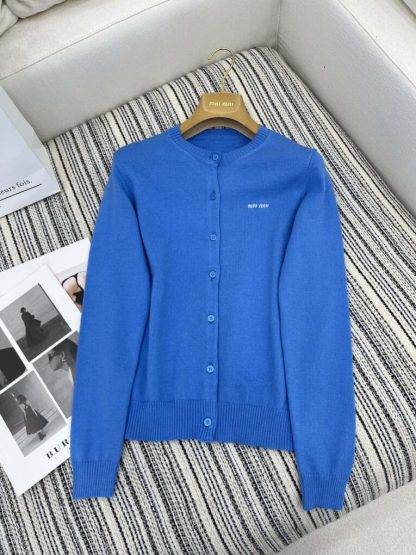 Replica Miu Miu Cashmere knit cardigan with Buttons blue #3882