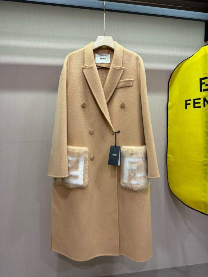 Replica Fendi Beige wool coat With Mink Pocket For Women 24SS #3786 - Image 2