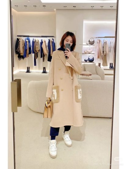 Replica Fendi Beige wool coat With Mink Pocket For Women 24SS #3786 - Image 6