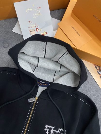 Replica Louis Vuitton Graphic Intarsia Zipped Cotton Hoodie For Men 1AFXKW #3854 - Image 9