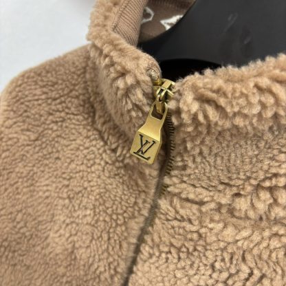 Replica Louis Vuitton Men's Leather Patch Fleece Blouson Beige Sable 1AFXTM #3908 - Image 2