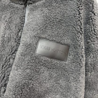 Replica Louis Vuitton Men's Leather Patch Fleece Blouson Gray #3909 - Image 3