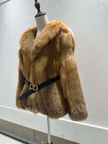 Replica Dior Fox Fur Coat With CD Belt #3780 - Image 7