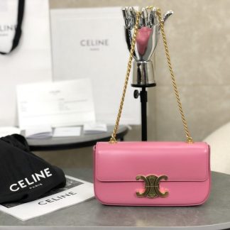 REPLICA CELINE CHAIN SHOULDER BAG CLAUDE IN SHINY CALFSKIN PINK #3937