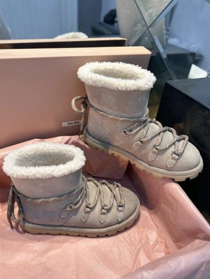 Replica Miu Miu Suede booties Beige #4023 - Image 13