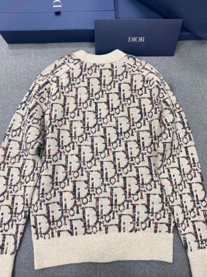 Replica Dior Oblique Cardigan Sweater With Buttons Beige and Brown Virgin Wool Jacquard #3980 - Image 3