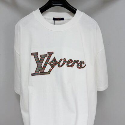 Replica Louis Vuitton Men's LV Vers Embellished Short-Sleeved T-Shirt White #4125 - Image 3