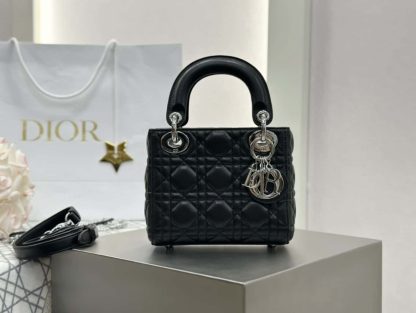 Replica Dior Mini Lady Dior Bag Black Cannage Lambskin Sliver #4150 - Image 2