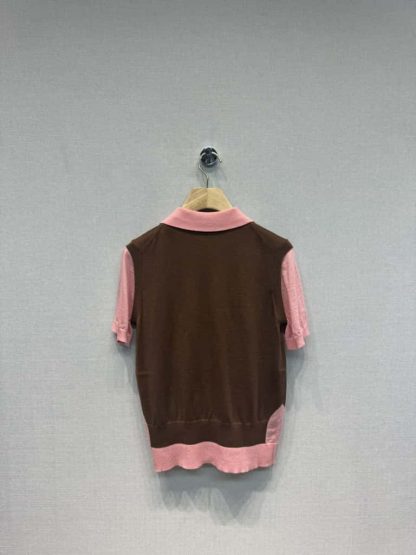 Replica Miu Miu Cashmere and wool polo sweater Tobacco/Pink - Image 4