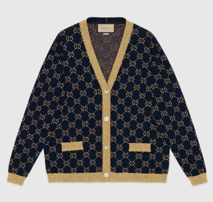 REPLICA GUCCI GG COTTON LAMÉ CARDIGAN BLUE / GOLD