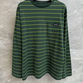 Replica Miu Miu Long-sleeved cotton jersey stripe T-shirt green