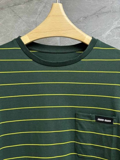 Replica Miu Miu Long-sleeved cotton jersey stripe T-shirt green - Image 3