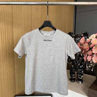 Replica Miu Miu grey Seamless mélange T-shirt