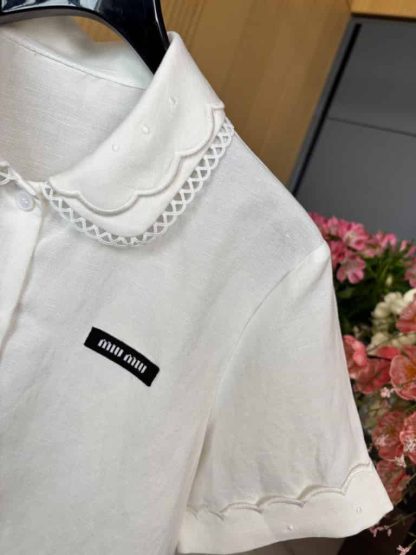 Replica Miu Miu white Slubbed poplin shirt - Image 5